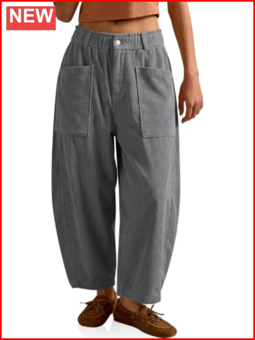 Womens Corduroy Barrel Leg Pants High Rise Wide Leg Cropped Trousers